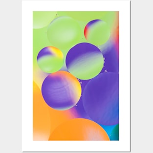 Colorful close up of oil drops in water Posters and Art